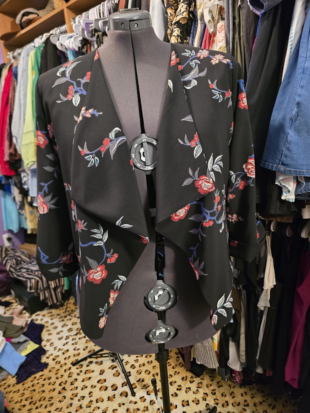 Black Floral Open-Front Women's Jacket